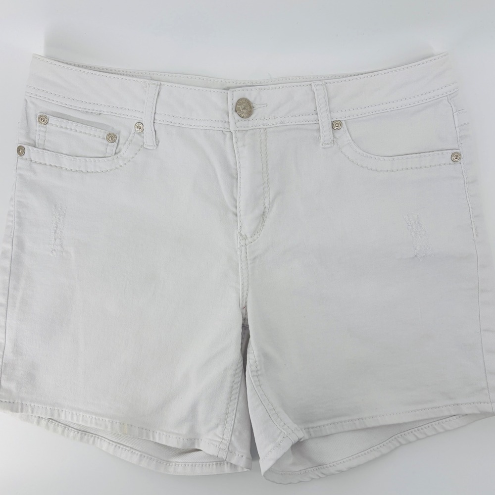 Seven7 Womens White Distressed Denim Shorts Size 14 Embroidered Back Pockets
